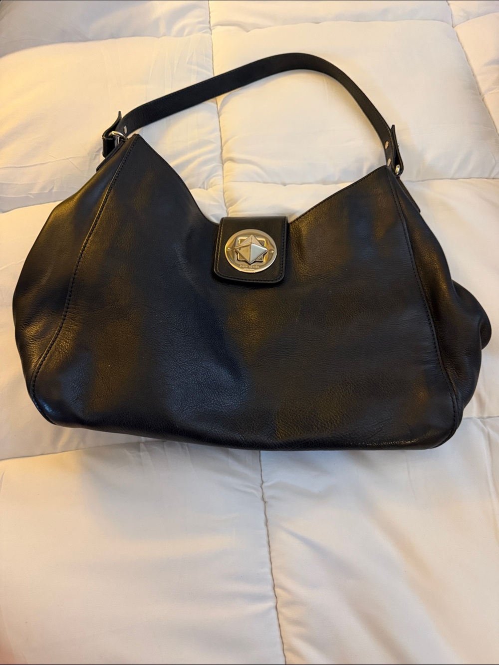 kate spade Black Leather Shoulder Bag with Turn Clasp